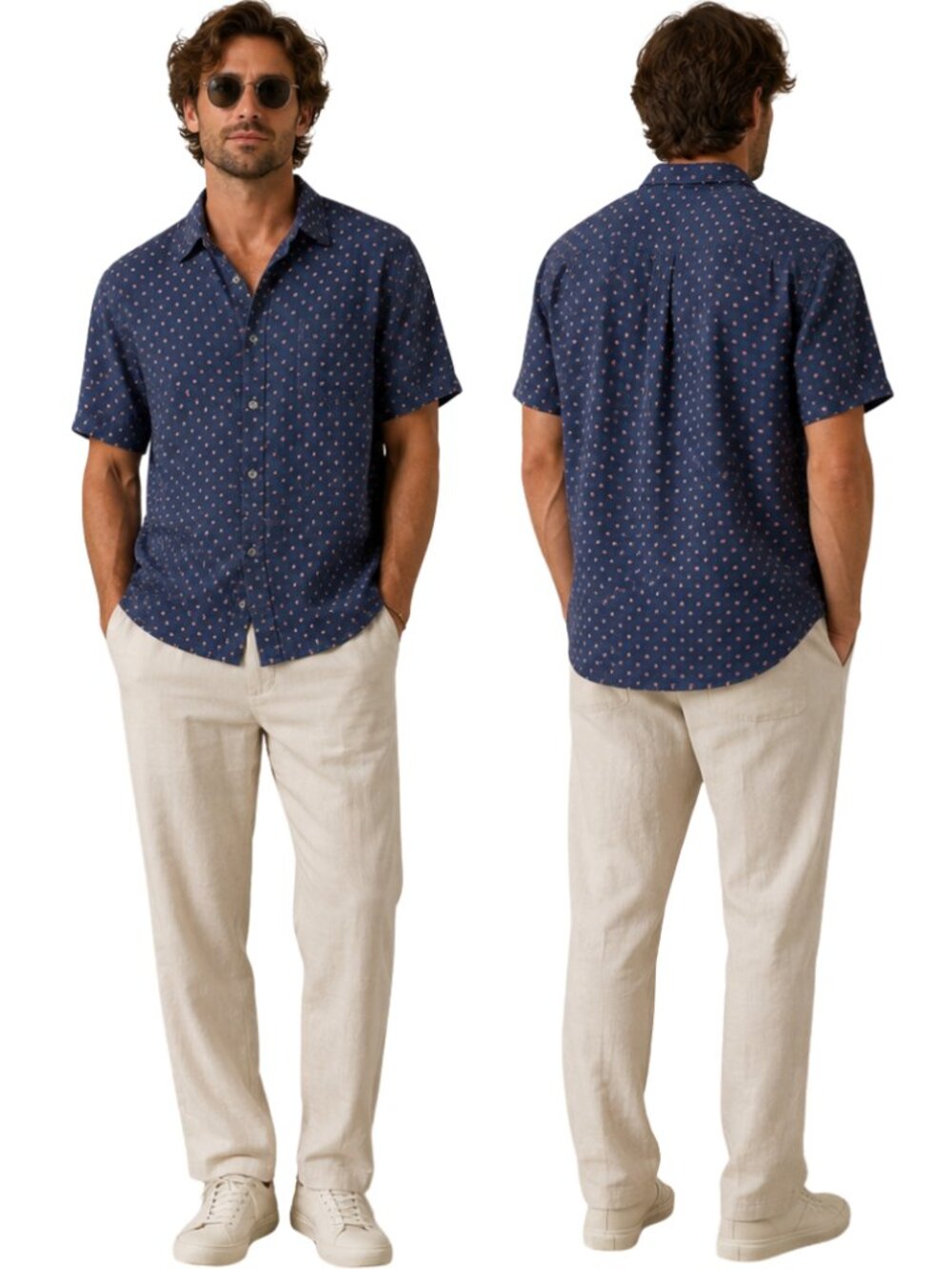 Rails Carson Button Down Shirt Mens Large Indigo Summer Blue Floral Linen Preppy